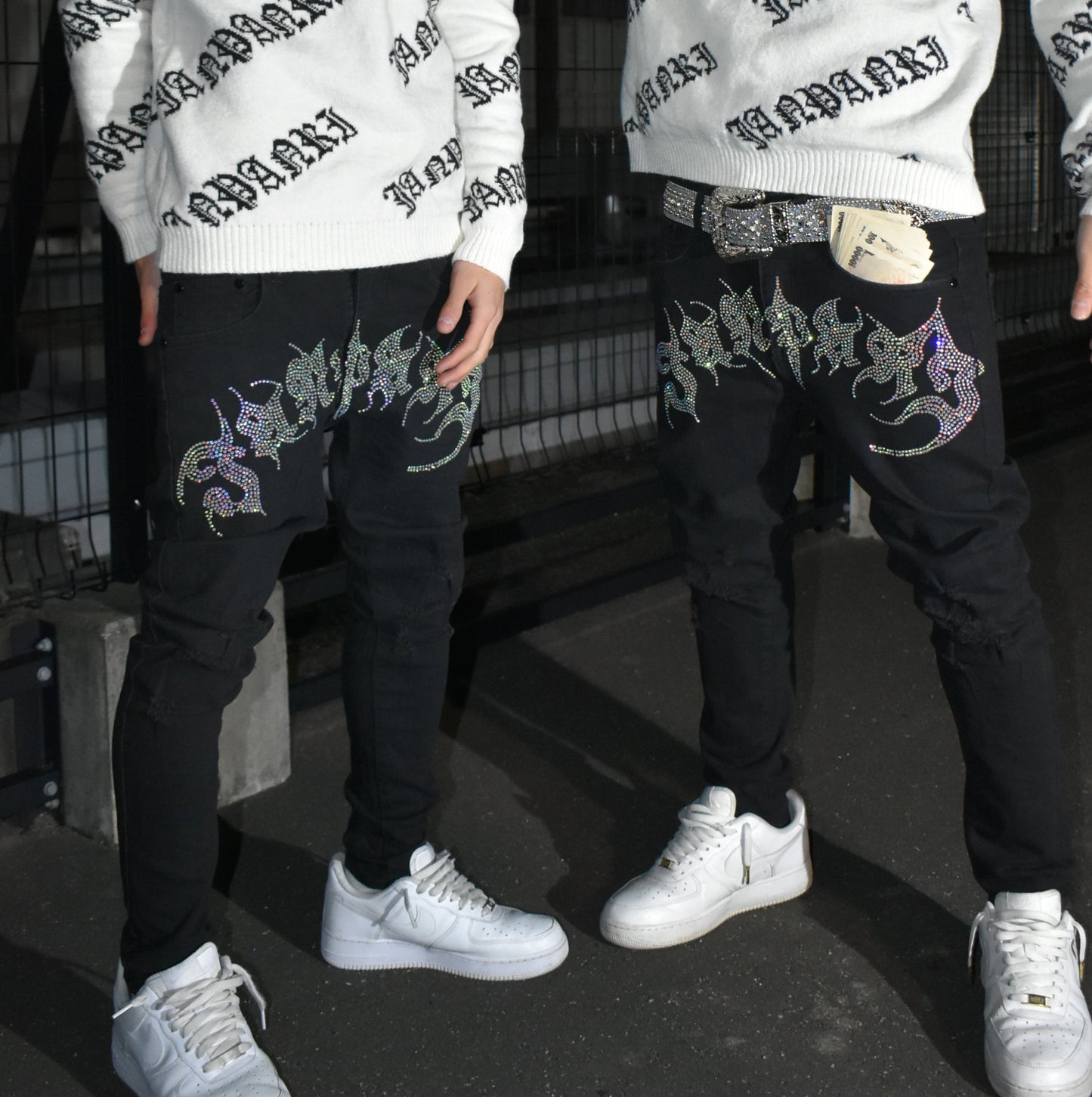 ラインストーンスキニーパンツ